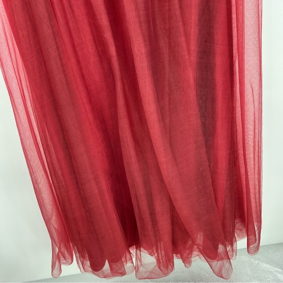 Anthropologie BHLDN Camden Dress Burgundy Red Sweetheart Tulle Dress Bodice 14 - Picture 8 of 16